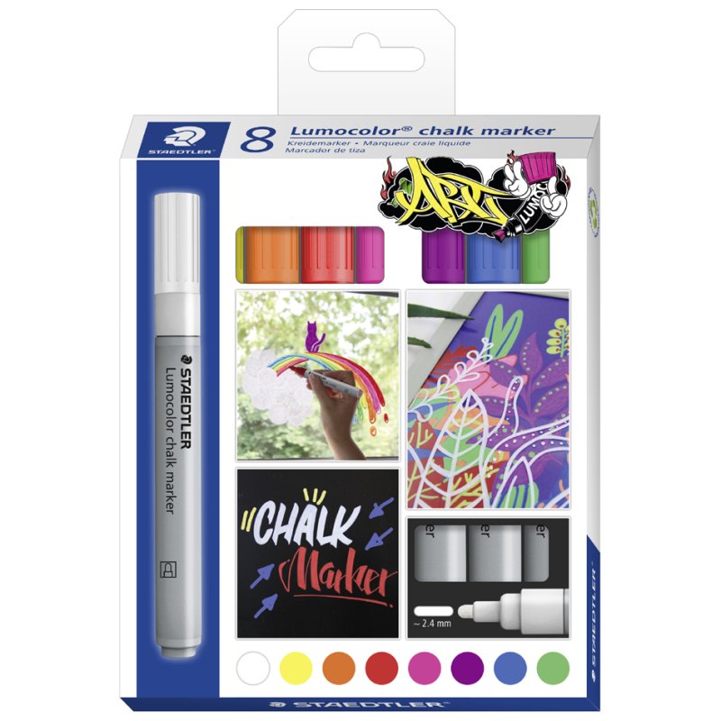 STAEDTLER Lumocolor chalk pen set, 8 colours, 2.4 mm, 8 pieces
